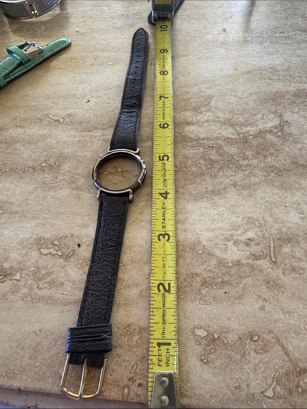 Men's black leather watch strap photographed for a marketplace listing